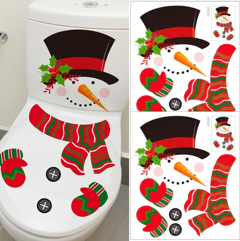 CARALL 2 Sheets Christmas Toilet Stickers Snowman Scarf Toilet Cover Decals Self-Adhesive Toilet Lid Bathroom Wall Sticker for Xmas Winter Party Home Decoration - Image 1